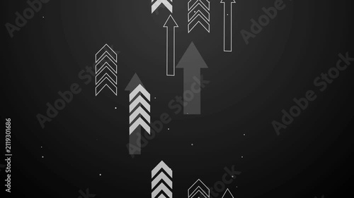Stylized upward-pointing arrows on a dark radial gradient background minimal abstract business growth concept animation