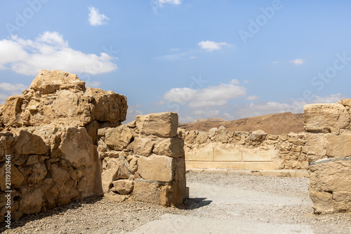 Remains  of living quarters in ruins of Masada Fortress in southern Israel near Arad