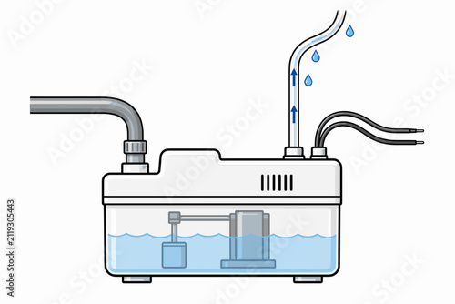 Condensate pump vector icon. Linear HVAC engineering element of air conditioner drain pump and wastewater removal system.
