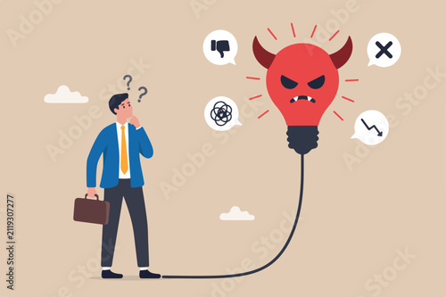 Cuadro en lienzo Bad idea cause problem and failure, stupid mistake or poor idea, disappointment