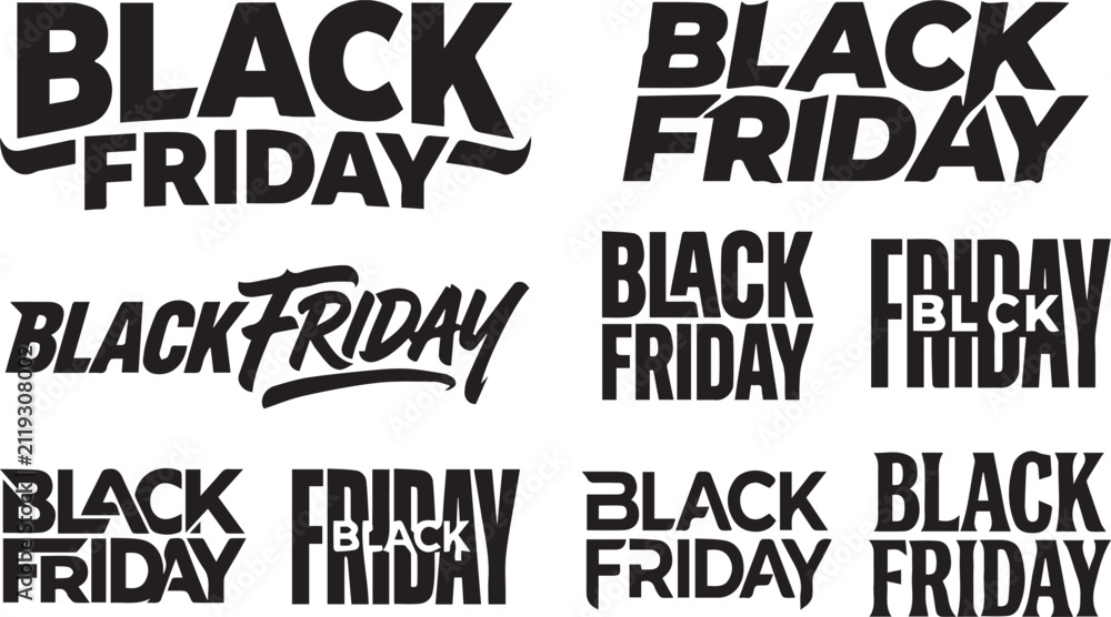 Obraz premium Expressive Black Friday Typography Lettering Sales Text Vector Set