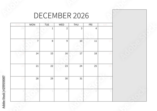 December 2026 English Professional Monthly Calendar Template Minimalist Corporate Planner Grid