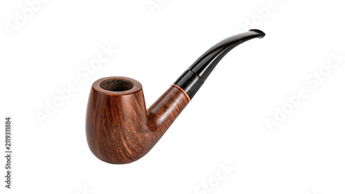 Classic wooden smoking pipe tobacco vintage retro gentleman accessory isolated on transparent background cut out