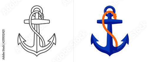 Set of Two Marine Anchor Illustrations with Rope Elements