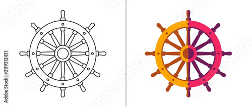 Ship Wheel Icons in Linear and Gradient Flat Styles