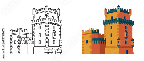 Vector Illustration of a Medieval Castle Tower Comparison