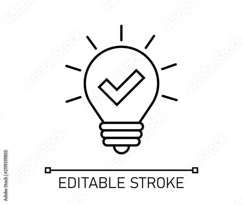 Bulb check mark icon approved ideas editable stroke illustration