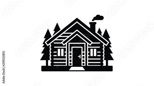 Log cabin silhouette on a white background simple black and white design