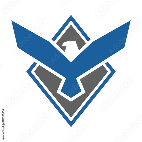 Minimalist geometric icon of a soaring eagle with outstretched wings inside a diamond frame on white background modern branding and identity concept