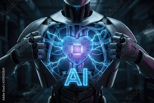 Artificial intelligence AI technology concept with digital brain, neural network, microchip, electronic circuits, machine learning, data processing and futuristic computer innovation