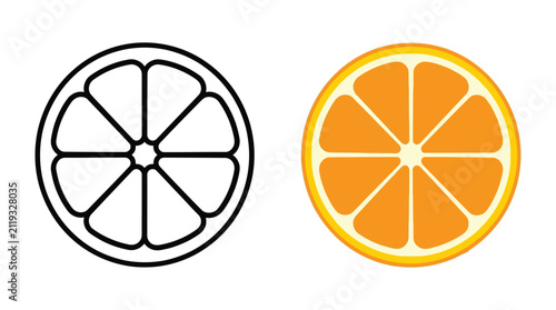 Quadro su tela Orange slice illustration a colored and line art depiction