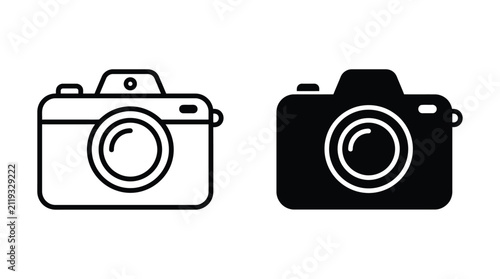 Принти на полотні Classic Camera Icons Black And White Line Art Style
