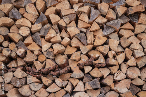 Stack of split and dried firewood.