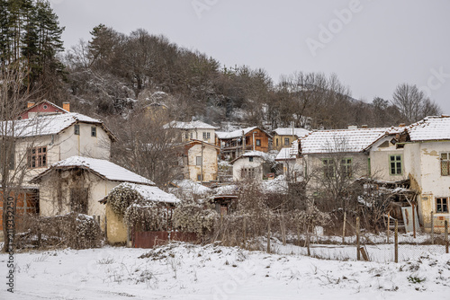 Buildings in a small Bulgarian village in winter.