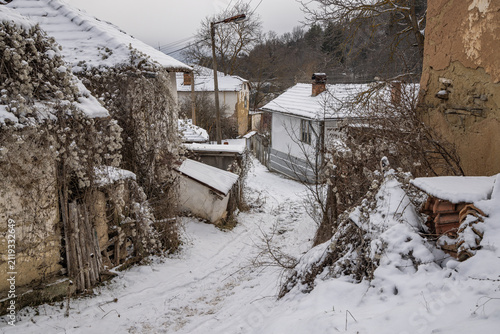 Buildings in a small Bulgarian village in winter.