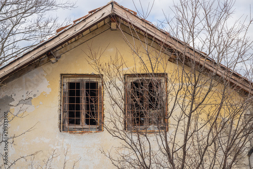 Windows on an abandoned house in rural Bulgaria.