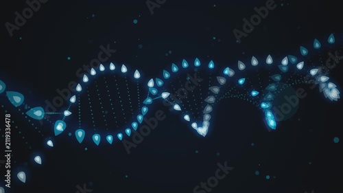 Abstract dna strand animation representing genetic research or medical breakthrough with glowing blue light, seamless loop.
