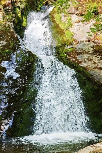 Lower waterfall on the Huntava river. Resov. North Moravia. Czechia. 