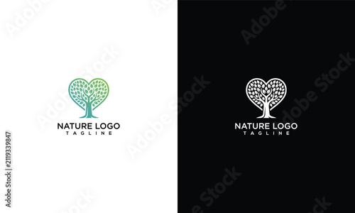 Abstract Heart Tree Nature Logo Design Vector