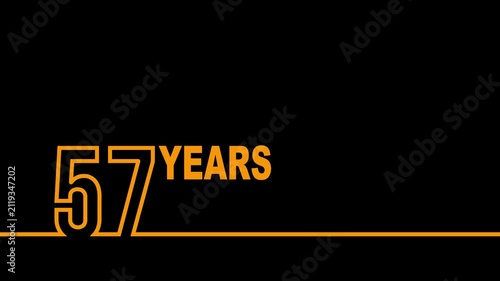 57 years anniversary or birthday isolated on black background. Linear outline graphics. 57 year celebration and congratulation design element. Can be used for printing materials, covers, reports.