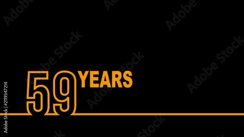 59 years anniversary or birthday isolated on black background. Linear outline graphics. 59 year celebration and congratulation design element. Can be used for printing materials, covers, reports.