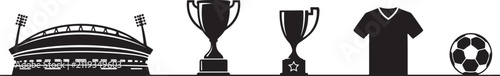 Fotografía Soccer football sport set includes stadiums, trophies, and jerseys