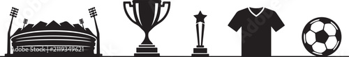 Foto Soccer football sport set includes stadiums, trophies, and jerseys