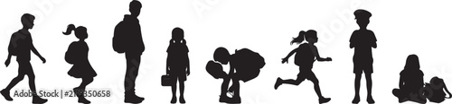 Konstfotografi Student silhouette collection, school children with backpacks vector set