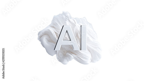 3D AI letters emerging from white fluid cloud isolated on transparent background futuristic tech concept