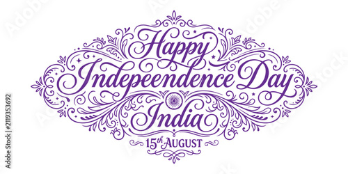 Quadro su tela Elegant ornate calligraphy design for india independence day celebration isolate