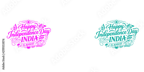 Quadro su tela Two artistic hand lettered designs for india independence day celebration with p