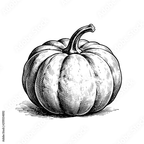 Hand-drawn illustration of a Autumn Pumpkin  Hand-drawn vintage engraving illustration