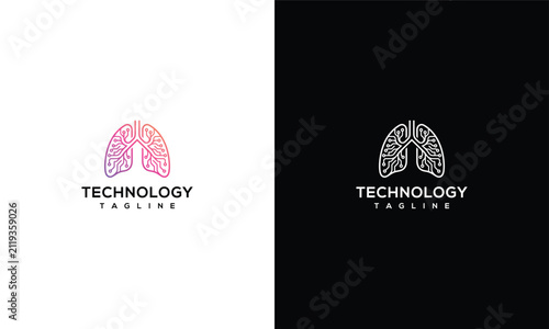 Technology Lung Logo Design with Gradient and Monochrome Versions