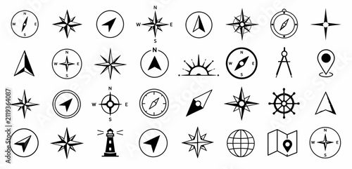 Canvastavla nautical compass navigation icons set