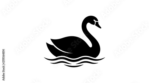 Black swan swimming on water minimalist silhouette bird waterfowl