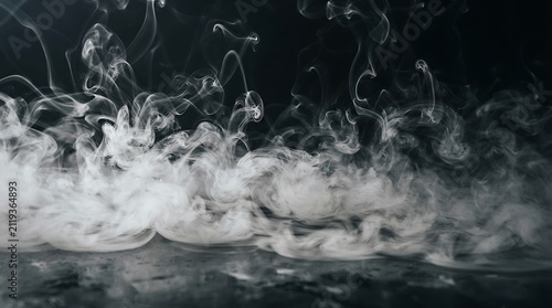 Dramatic white smoke swirls and waves against a dark background creating an abstract atmospheric effect for moody conceptual designs