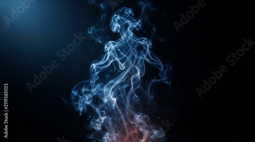 Ethereal smoke forming a human figure against a dark background creating a ghostly and mysterious atmosphere for conceptual designs