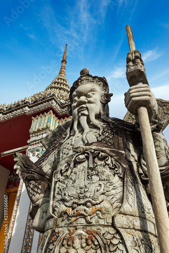 Canvas Print Scene featuring wat Pho Chinese stone guardian, Bangkok, Thailand