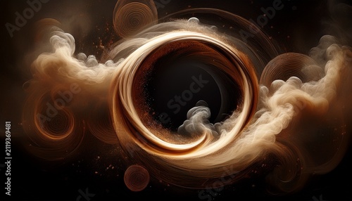 Atmospheric Brown Smoke Rings On Black And White Backgrounds Ethereal Dust Clouds And Hazy Vapor Circles Mystical Sand Storm Particles