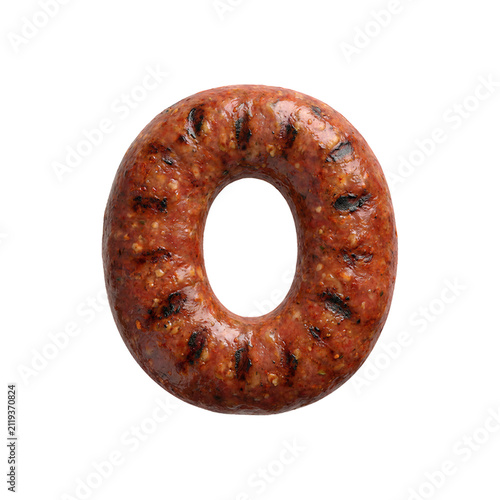 Merguez sausage letter O - Capital Barbecue font isolated on white background. Perfect alphabet for creative illustrations related to Barbecue, Grilled meat, oriental cuisine...
