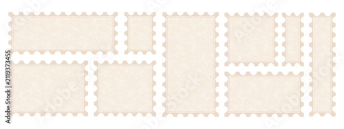 Postage stamp frame and postcard ticket for letter with edge template. Scallop border paper for photo or sticker postal with post vector square sample. Vintage card zigzag and label badge background