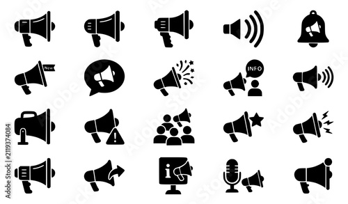 Фотография Set of black megaphone and loudspeaker icons representing marketing communicatio