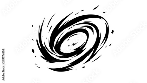 Black manga energy vortex with dynamic spiral brush strokes isolated on transparent background. Abstract anime motion effect for comic action scenes, visual effects, graphic design and digital artwork