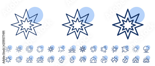 Quadro su tela Large Collection of Comic Book Starburst, Explosion, and Fire Line Icons for Gra