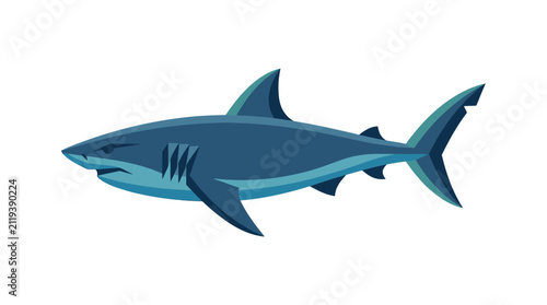 Bild auf Leinwand Illustration of a sleek, powerful blue shark swimming underwater, isolated on wh