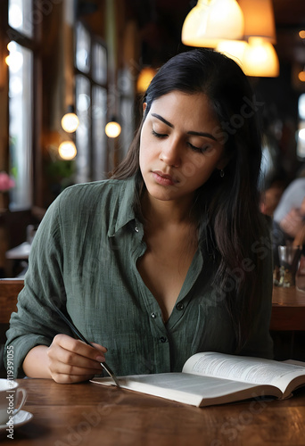 Young woman reading a book ...