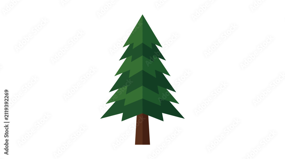 Obraz premium Simple Green Pine Tree Isolated on White Background, Flat Design