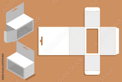 Flat Rectangular Box Packaging Die Cut Template with Hanging Tab and Window