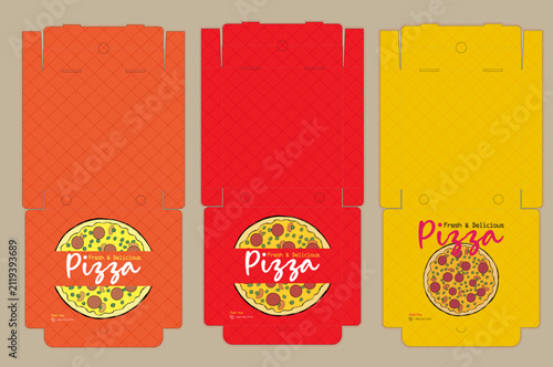 Pizza Box Packaging Design Template with Folding Carton Dieline for Restaurant Food Delivery