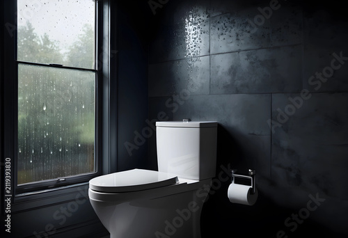 Modern white toilet in a da...